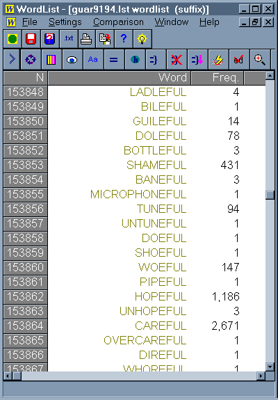 Suffix-ordered word list